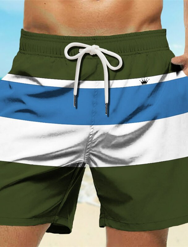 Prążki męskie kurorty z nadrukiem 3D z Logo spodenki plażowe kąpielówki elastyczna talia w stylu wakacyjnej plaży