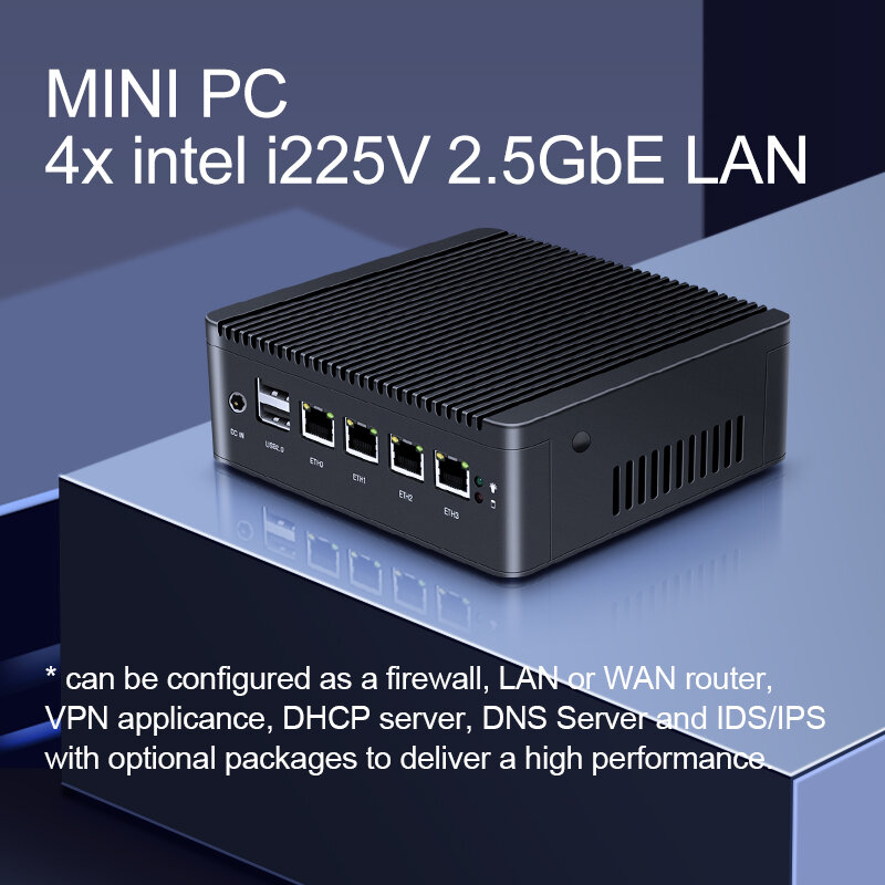Fanless Mini PC Intel Celeron J4125 Windows10 Firewall Pfsense Linux Ubuntu Soft Router Computer Opnsense PVE ESXI