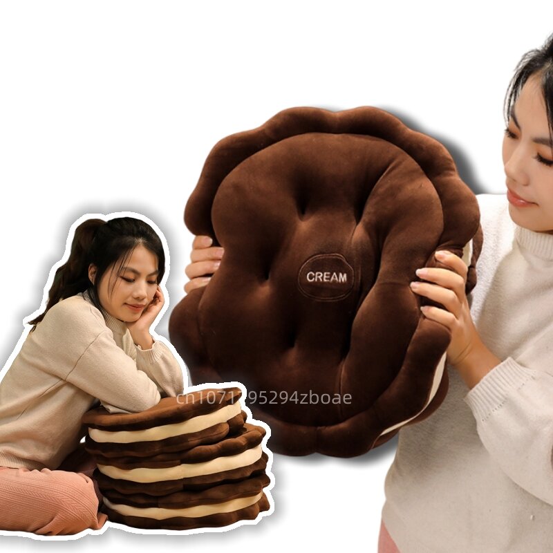 Coussin en peluche biscuit au chocolat simulé, sandwich au lait, oreiller en peluche, décoration de chambre, chaise de salon, 42cm