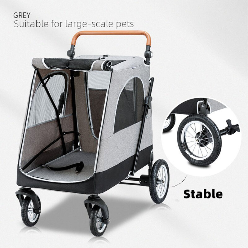 4-wheels Large Dog Cart with Folding Type Frame Portable Carrier Cats and Dogs Stroller for 50KG Pet To Carrying L01G