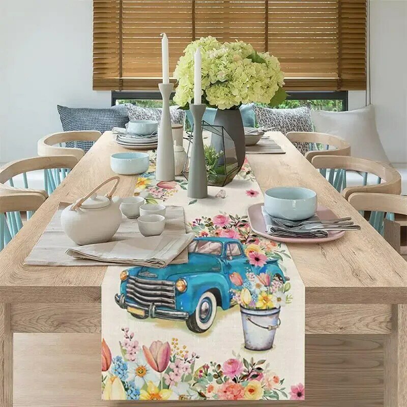 Colección de acuarelas a cuadros de conejo de pascua, Bandera de mesa de fiesta de vacaciones, estampado Floral de coche, Decoración de mesa de cena de boda
