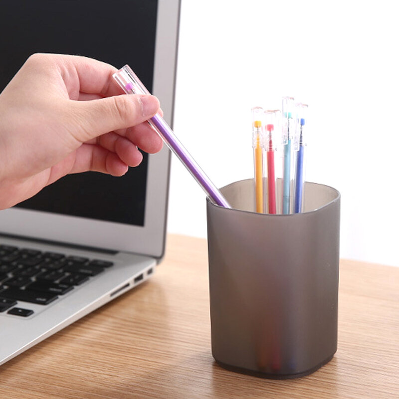 1 buah pemegang pena logam hitam berdiri gaya Mesh pena pensil penggaris pemegang pengatur meja penyimpanan aksesoris kantor