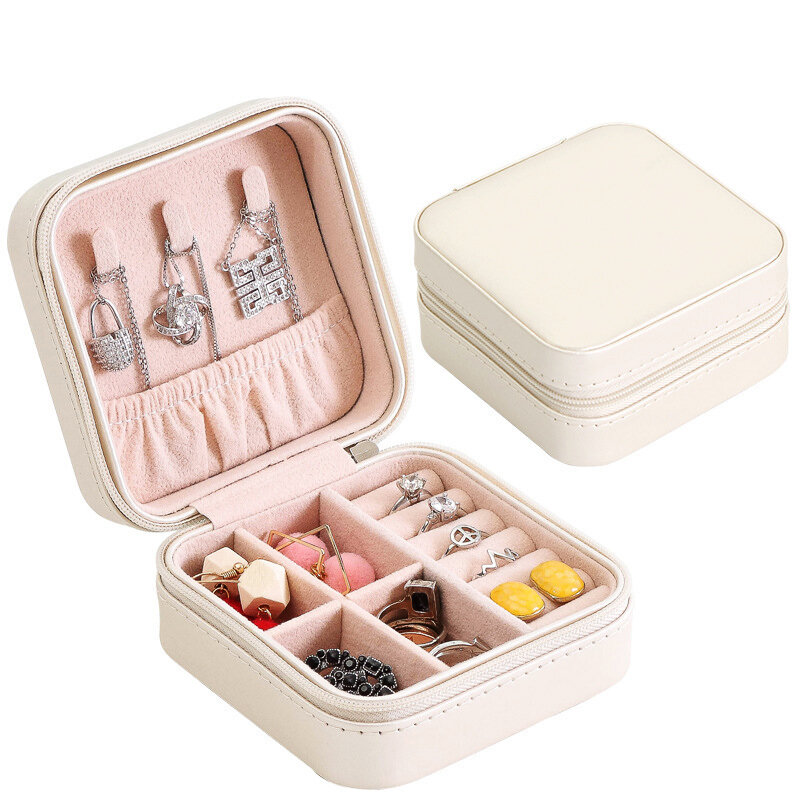 Boîte à bijoux portable en cuir PU haut de gamme, étui de rangement pour collier, bague, boucle d'oreille, rabat monocouche, adapté pour le voyage
