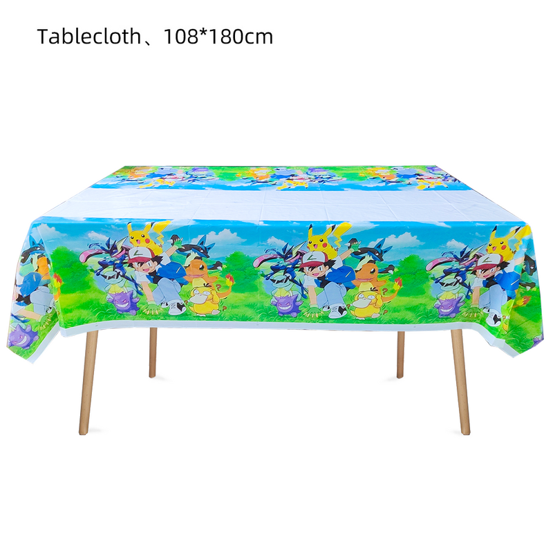 Taplak meja Pokemon dekorasi pesta ulang tahun, taplak meja mandi bayi sekali pakai, taplak meja Pikachu, perlengkapan pesta untuk anak-anak