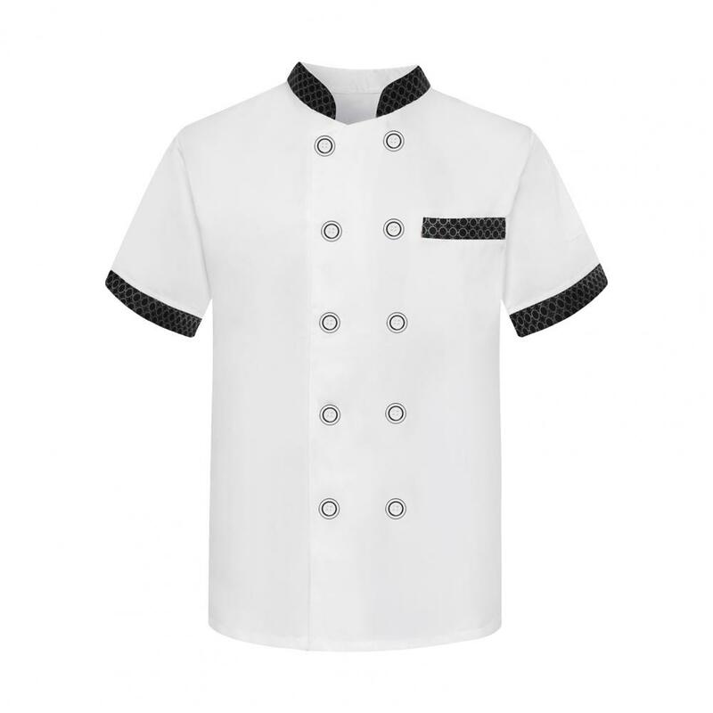Washable Chef Jacket Breathable Stain-resistant Chef Uniform for Kitchen Restaurant Staff Double-breasted Short Sleeve for Cooks