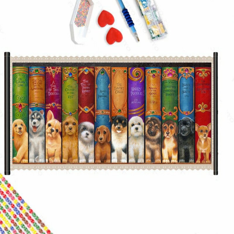 5D DIY Diamond Painting Randal Spangler Dog Bookshelf Embroidery Mosaic Art Animal Cross Stitch Craft Rhinestones Home Decor