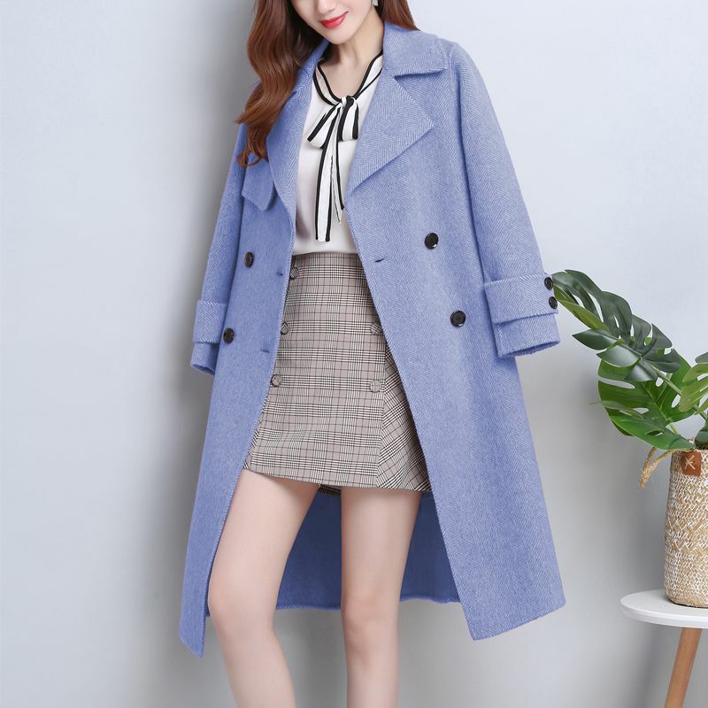 Jaqueta de lã de manga comprida feminina, casacos quentes, sobretudo solto, casacos, estilo coreano, monocromático, moda, V2