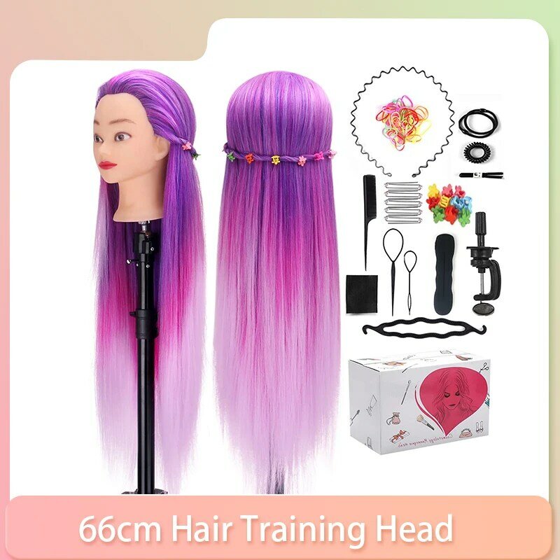 Cabeças coloridas de manequim para trançar, bonecas de cabelo sintéticas, treinamento de cabeleireiro, modelo infantil, 66cm
