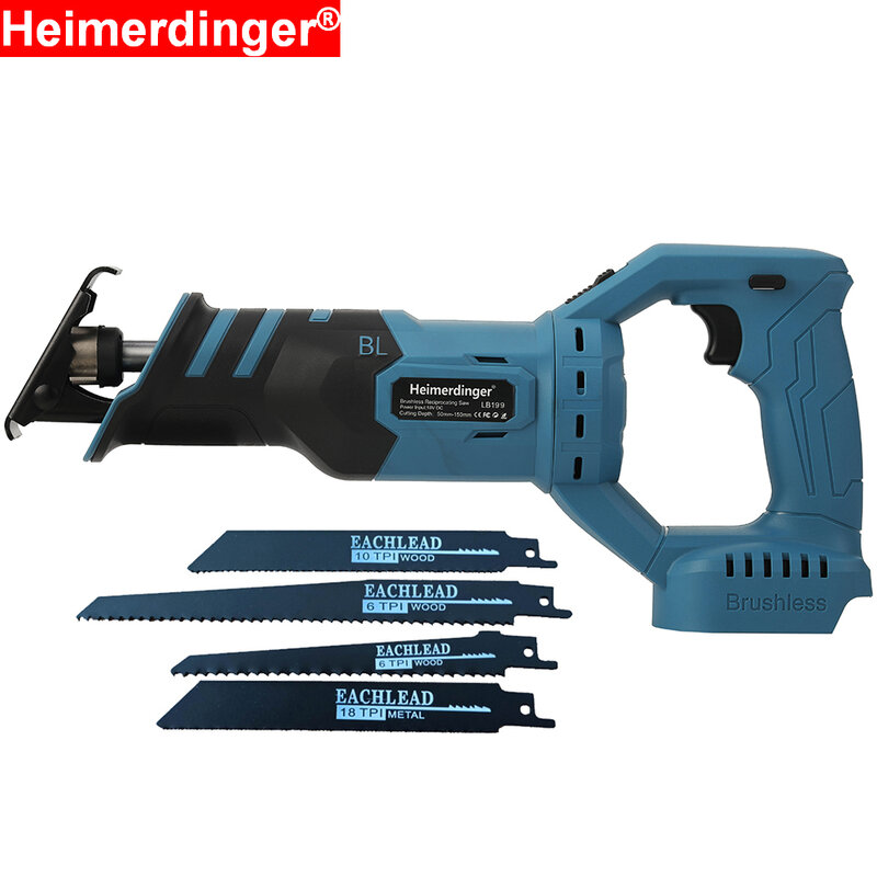 Lithium battery reciprocating saw 18v cordless reciprocating saw with 4 pieces saw blades compatible BL1830 BL1830 BL1850 BL1860