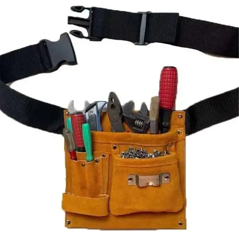 New Portable Waist Belt Capacity Tool Belt Large Reinforced Leather Tool Bag Electrician Carpenters Tool Organizer Pouch