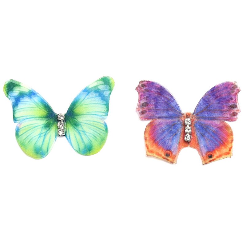 150 buah kupu-kupu sifon tembus cahaya 38Mm applique kupu-kupu kain Organza warna gradien untuk dekorasi pesta