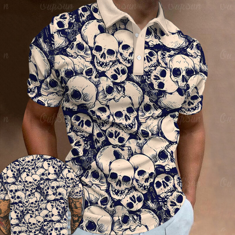 Fashion Polo Shirt 3d Pirate Pattern Print Men's Short Sleeve Polo Shirt New Button Loose Large Size Clothing Summer T-Shirt