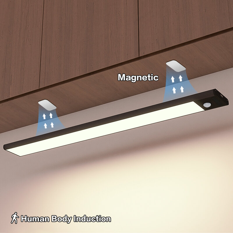Motion Sensor Luz do armário, ultra-fino LED, 3-tone Light, iluminação contrária, magnético, USB recarregável, cozinha Night Light, 1pc
