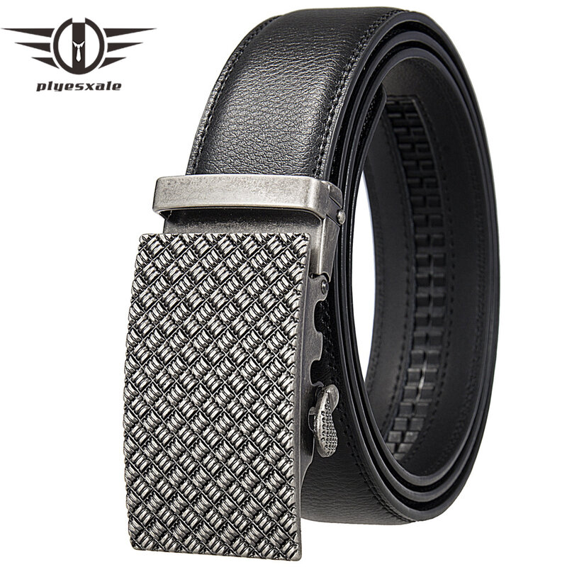 Plyesxale Men's Belt Automatic Ratchet Buckle Cow Genuine Leather Belts For Men Luxury Brand Male Strap cinturon hombre B1530