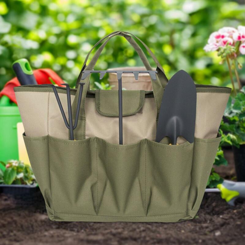 Kit de herramientas de jardinería con mango resistente, cesta de almacenamiento de herramientas de mano para garaje de coche o tienda de trabajo, Tote de jardinería con múltiples bolsillos