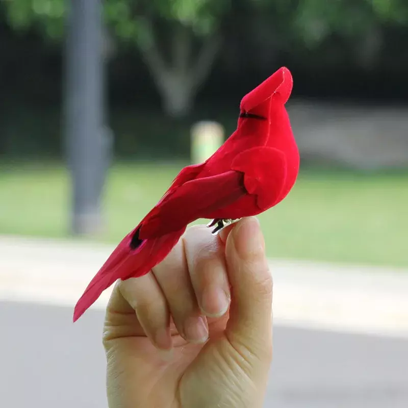 2Pcs Simulatie Veer Vogels Met Clips Voor Tuin Gazon Boom Decor Handwerk Rode Vogels Beeldjes Kerst Woondecoratie