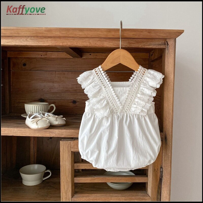 Kaffyove Girl Infant Bodysuit 100% Cotton Lace Infant Fly Newborn First Baptism Birthday Summer Spring Jumpsuit Newborn Clothes