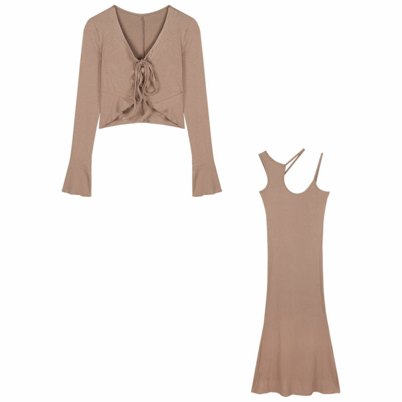 Strap Dress for Women In Autumn Khaki Hot Girls, Slim Waist, Buttocks, Medium Length Fishtail Skirt, Buttocks Skirt Y2k Dress