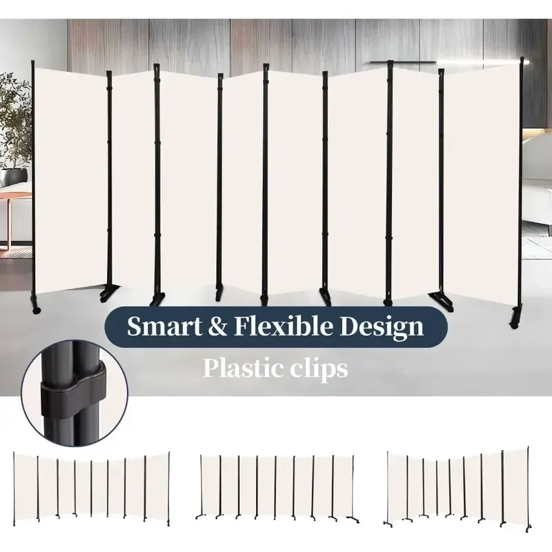 Room Divider Folding Privacy Screens with Lockable Wheels, 176'' Partition Room Dividers Freestanding Room Divider Fabric Panel
