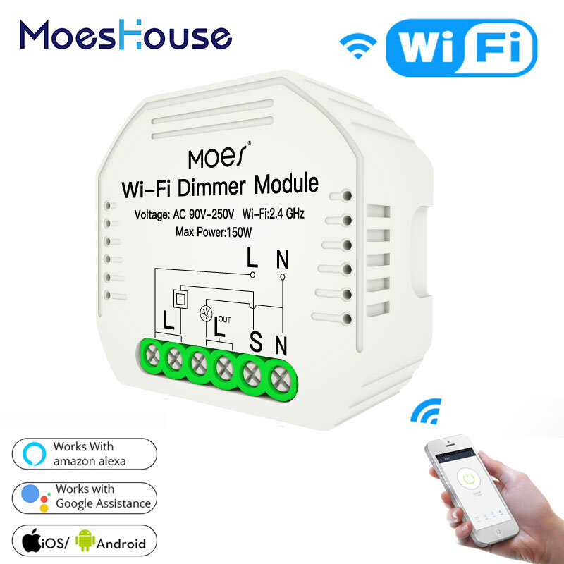 Moes DIY Smart WiFi Light LED Dimmer 1/2 Way Switch Smart Life/Tuya APP Remote Control,Works with Alexa Echo Google Home