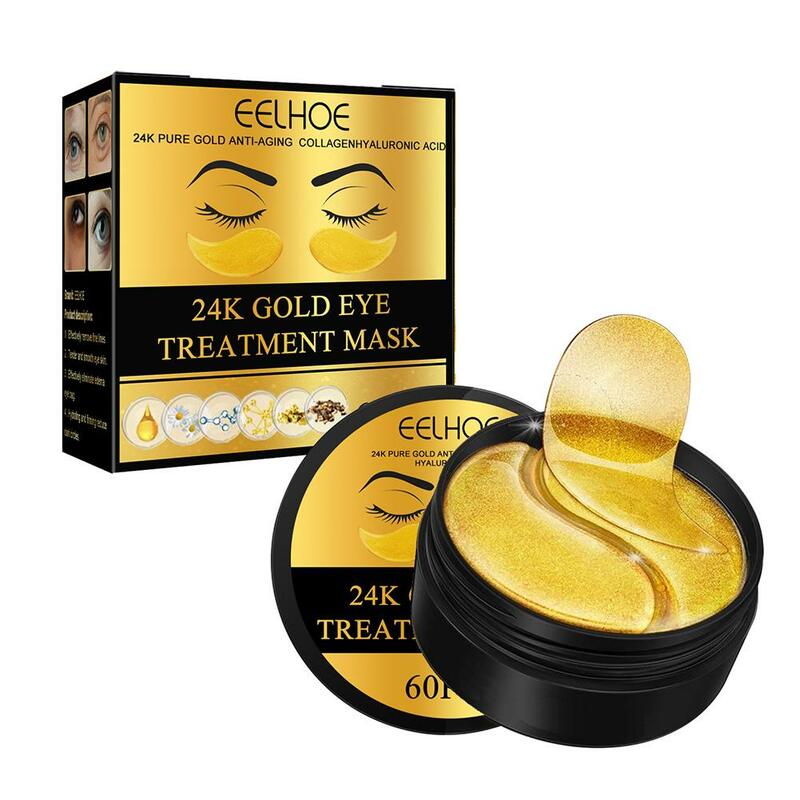 Mascarilla de ácido hialurónico de oro de 24K para el cuidado de la piel, máscara para eliminar ojeras, colágeno debajo de los ojos, 60 unids/lote por caja