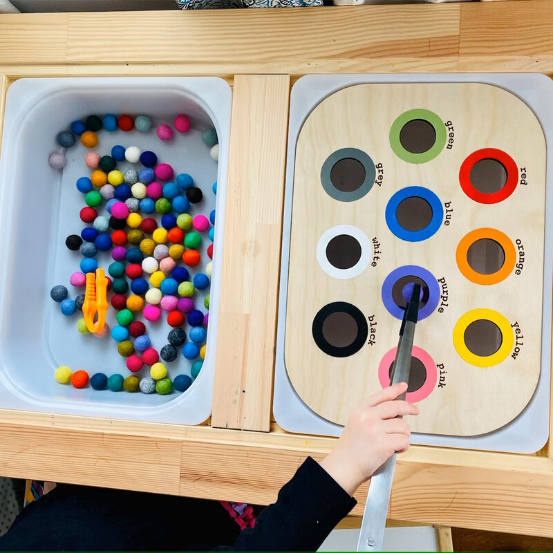 Kinder sensorische Tablett Tisch farbe Haarball Spiel Holz fliesen Montessori Früher ziehung Spielzeug Kinderspiel zeug Lern zubehör