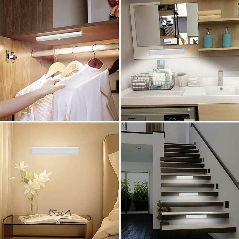 6/10 diody led pod szafki nocne światło na czujnik ruchu lampka do szafy do kuchni oświetlenie nocne do sypialni kinkiet schody podłużna lampa