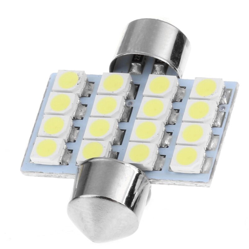 2023 New 1Pc 31mm 3528 16SMD Car LED Dome Festoon Double-Tip Roof License Plate Light