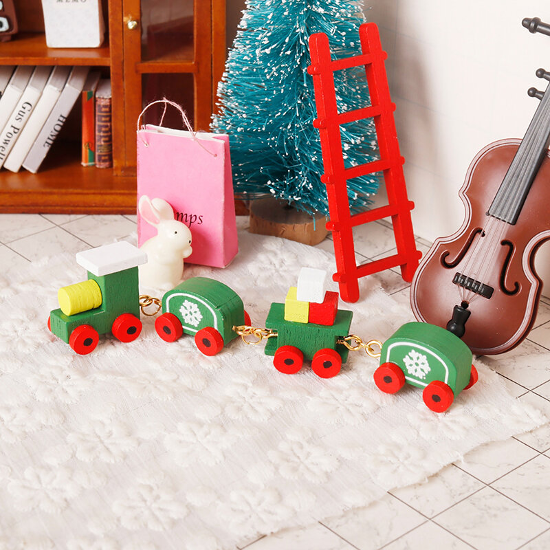 Dollhouse Miniature Christmas Snowflake Train, Carruagens pequenas, Crianças fingir jogar brinquedo, Doll House Acessórios, 1:12