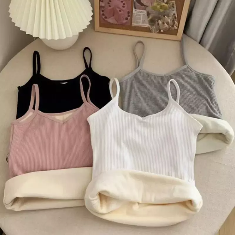 Thickened Tops Slim Warm Bottoming Cozy Women Camisole Underwear Velvet Thermal Clothing Winter Sling Undershirt Vest Top Solid