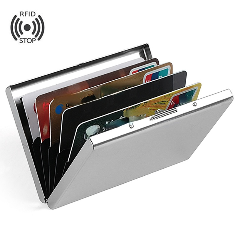 1pc porta carte da uomo RFID Blocking portafoglio sottile in metallo in alluminio porta carte di credito Anti-scansione custodia sottile portafoglio piccolo maschile