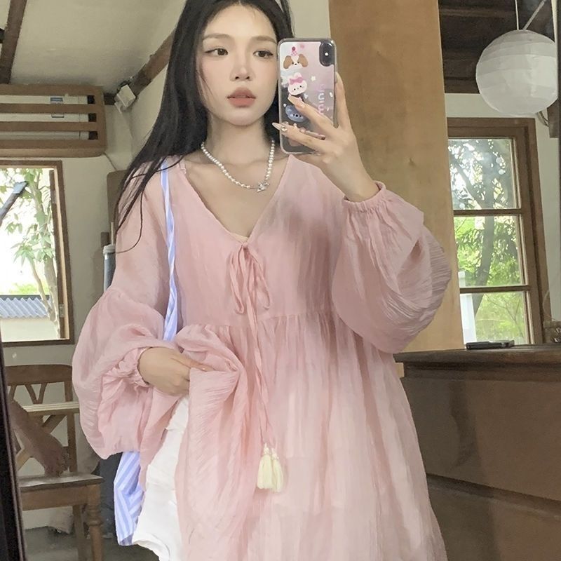 Loose Mid Length Version Solid T-Shirts Ladies Sweet Pullovers Summer Elegant Temperament Women's Clothing Long Sleeve Tops
