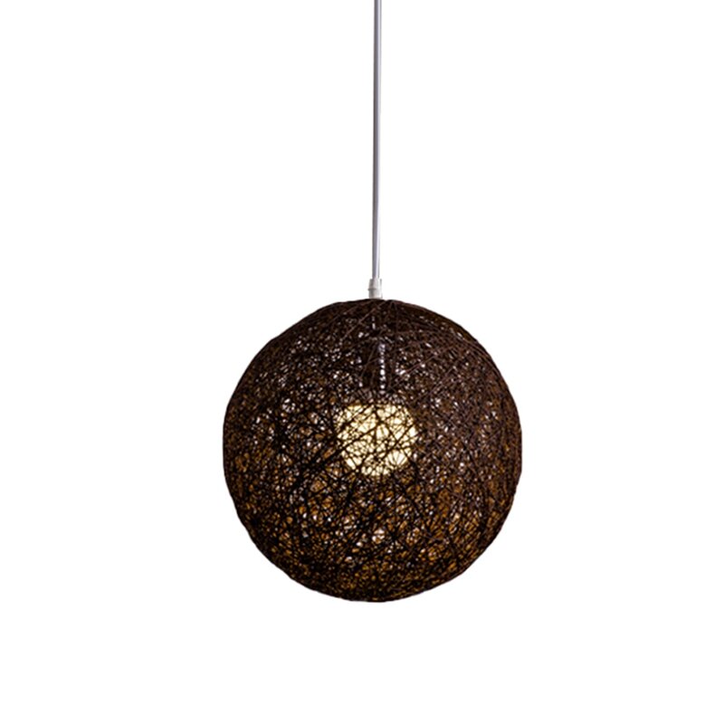 HOT-2X Coffee / Orange Bamboo, Rattan And Hemp Ball Chandelier Individual Creativity Spherical Rattan Nest Lampshade