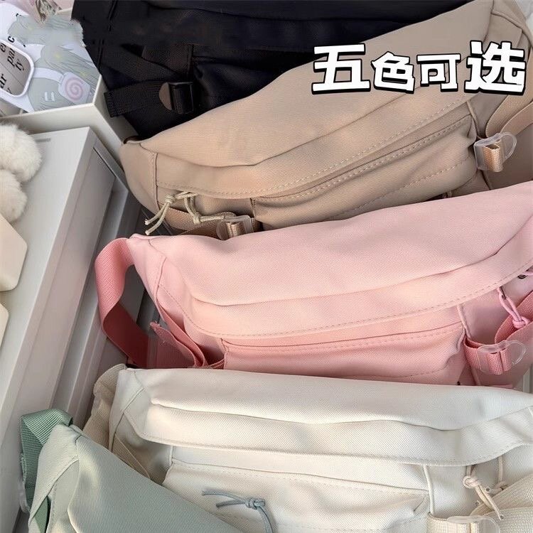 Tas selempang kasual Korea wanita, tas dada sederhana warna permen, tas pinggang baru anak perempuan dan tas tangan