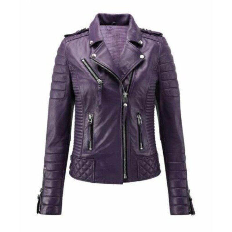 Jaqueta de pele de carneiro feminina, jaqueta justa para motociclista, tendência da moda europeia e americana