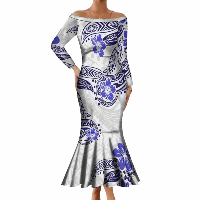 Fiji Samoa wyspowa odzież nowy szczupły dopasowana sukienka z rybim ogonem jednoprowa długa, polinezyjska damska sukienka jesienne długie rękawy