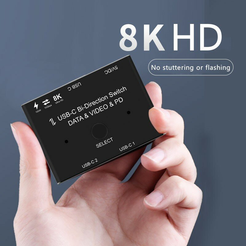 KVM USB C Zwei-Wege-Schalter 1x2/2x1 USB 3.1 Splitter Daten-Video-Umschalter 8K.30Hz PD 100W für PC-Monitor Handy Multi-Quelle