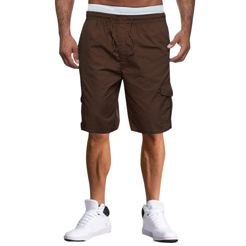 2024 Summer Men'S Casual Cotton Cargo Shorts Long Length Multi Pocket Capri Pants Male Solid Color Loose Wear Size Short Outfit