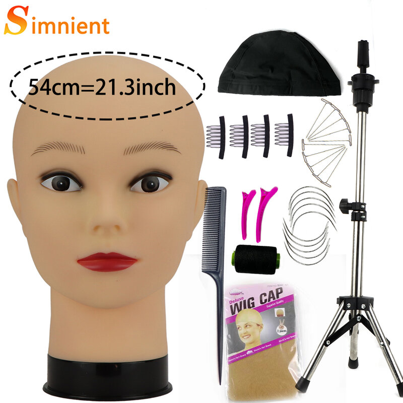 Cabeza de maniquí con trípode para hacer peluca, sombrero, gafas, máscara, pantalla de cosmetología, Kit de instalación de peluca para práctica de maquillaje