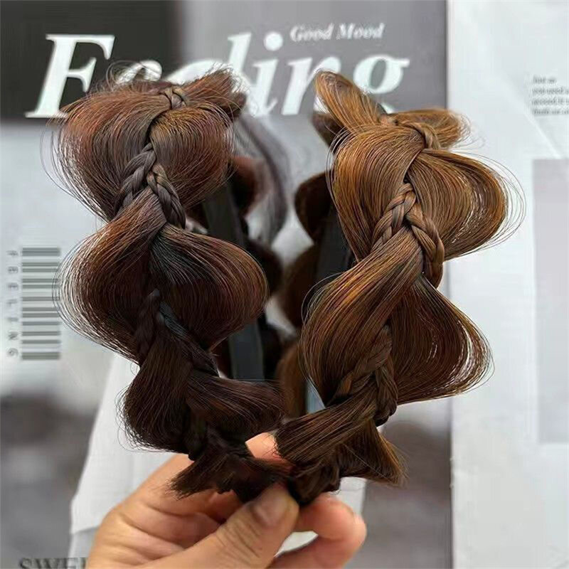 Wide Fishbone Braids Hairbands Handmade Retro Three-Strand Wig Twist Headbands For Women Wide-Brimmed Head Hoop Hair Accessories