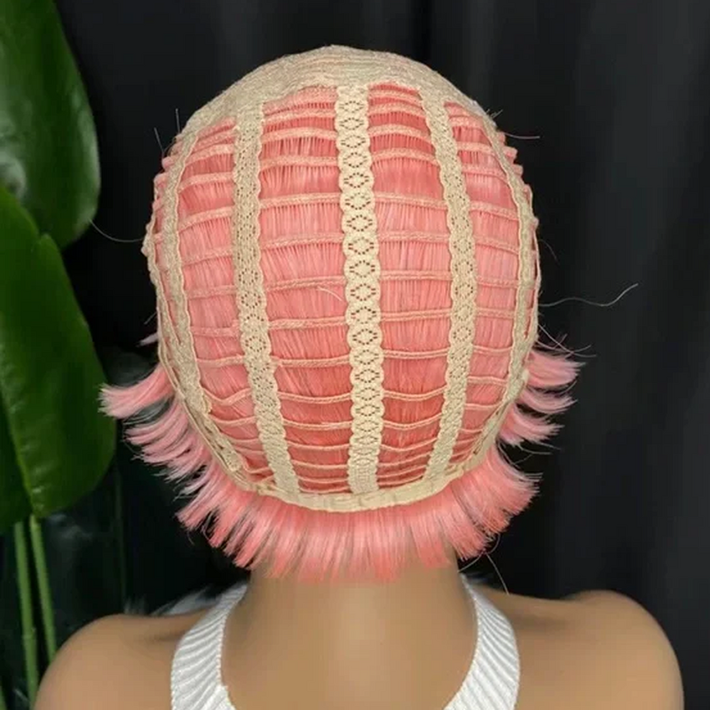 Tragen gehen leimlos kurze Echthaar Perücken Pixie Cut gerade Remy brasilia nischen Haar für schwarze Frauen rosa Farbe billige leimlose Perücke
