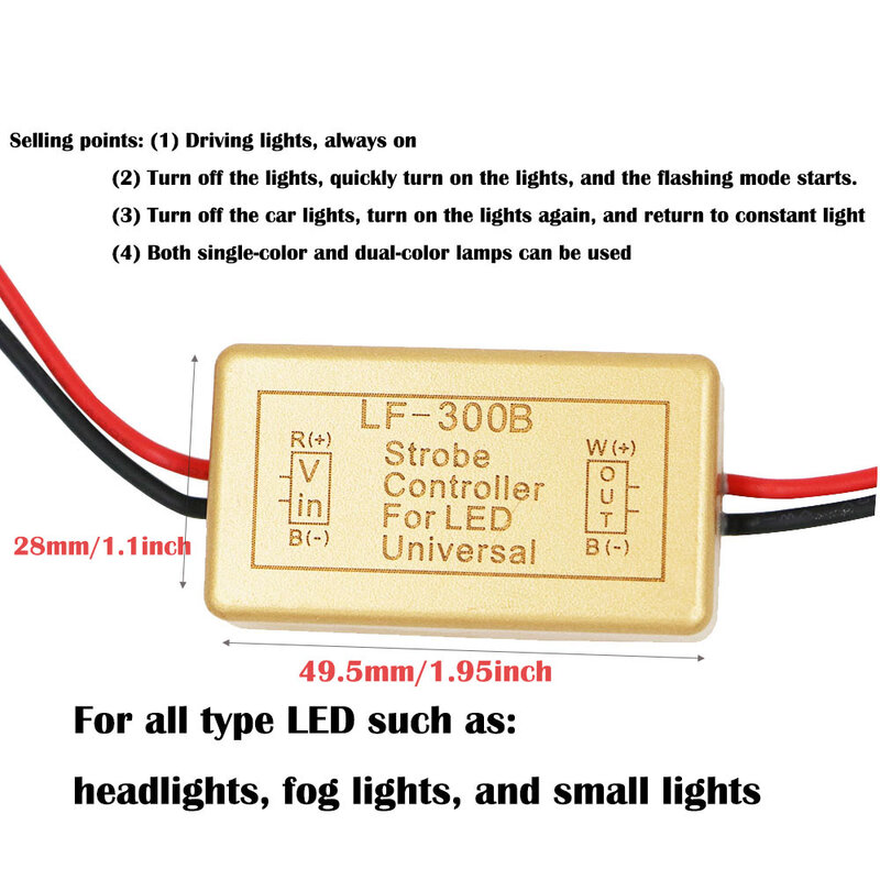 LF-300B Flash Strobe Controller Box, módulo de intermitente contínuo, soquete para farol LED, foglamp, H1, H4, H7, H8, H9, H11, 9005/9006, 1pc