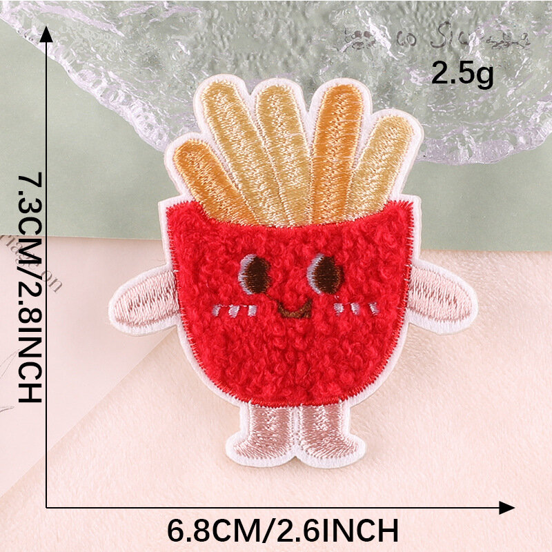 2024 Towel Embroidery Patch Biscuits Pizza French Fries Stickers DIY Self-Adhesive Badges Fabric Patches Cloth Bag Accessories