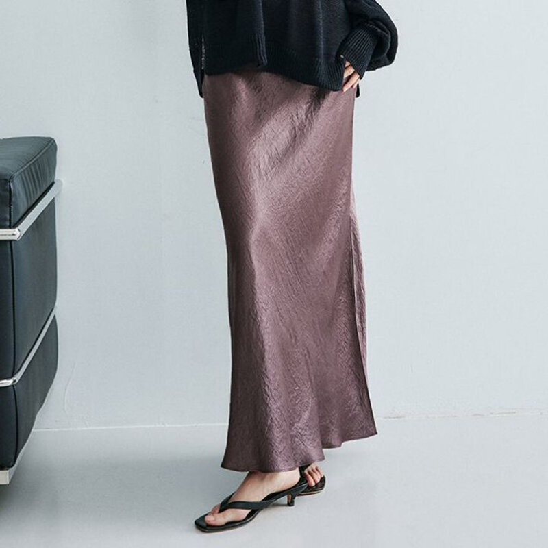 Юбка Женская средней длины, трапециевидная юбка с ацетатной текстурой, модная одежда в Корейском стиле, лето