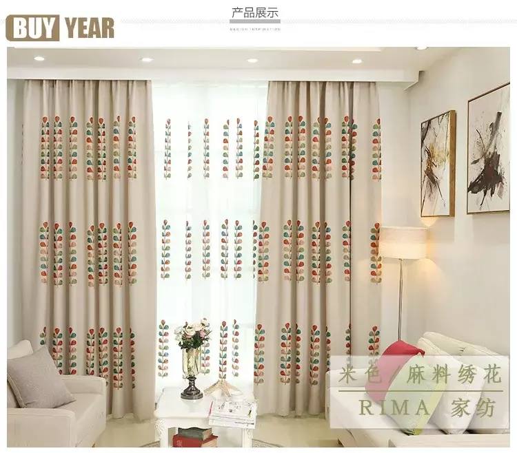 Оконные шторы в американском стиле с затенением, занавески из хлопка и льна с вышивкой в сельском стиле для гостиной, спальни