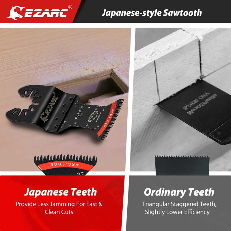 EZARC-hoja de sierra oscilante de diente japonés, 5 piezas, borde de arco, hojas multiherramienta oscilantes, corte limpio para madera y plástico