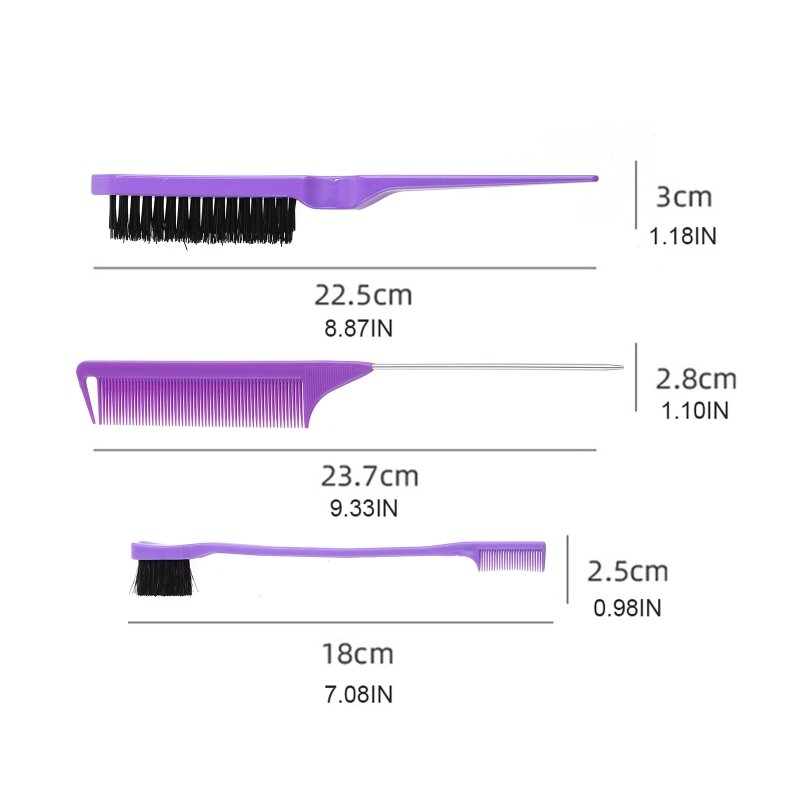 Y1UF 3 Pieces/set Hair Styling Comb Set Nylon Teasing Hair Grooming Brush for Women