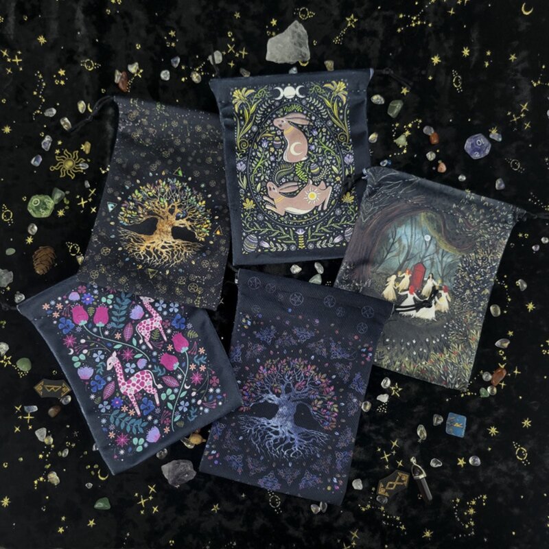 Bolsa de almacenamiento de tarjetas de constelación de 1 piezas, Mini accesorios de juego de mesa, paquete con cordón, flor, conejo, oráculo