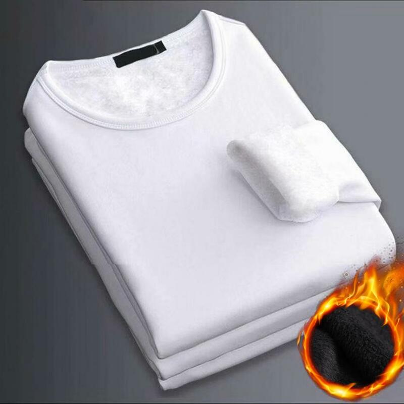 Camisa Base para hombre, jersey de felpa de Color sólido, cuello redondo grueso, mantiene el calor, mangas largas, Tops de invierno, 2022