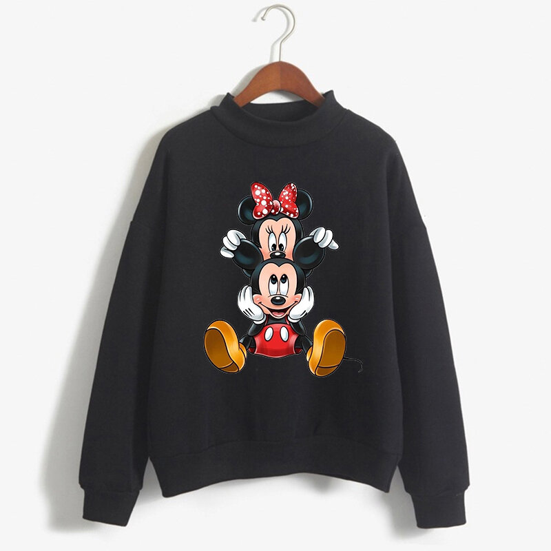 Sudadera con capucha de cuello alto para niño y niña, suéter de dibujos animados de Disney, Mickey Mouse, Minnie, Kawaii